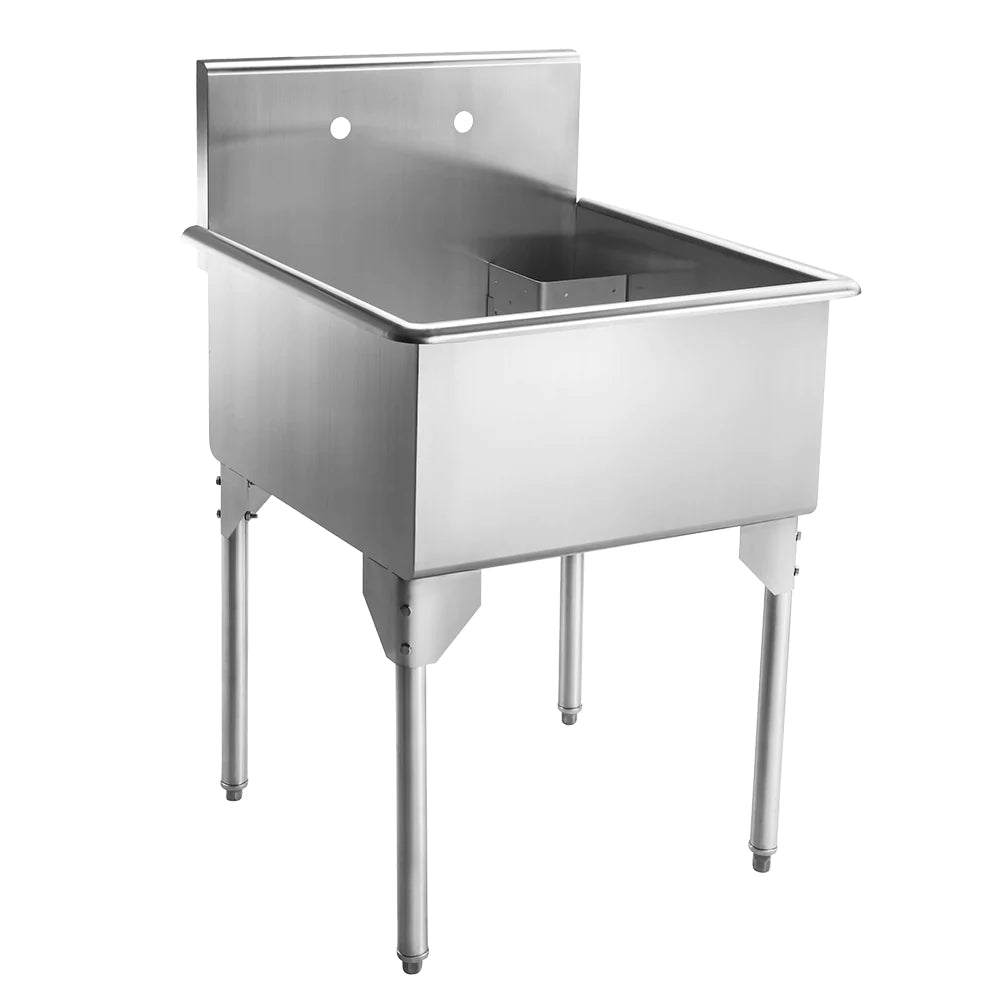 WHITEHAUS 27″ Pearlhaus Stainless Steel Square, Single Bowl Freestanding Utility Sink - WHLS2424-NP