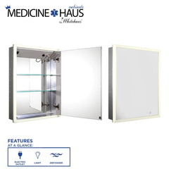 WHITEHAUS 27" Medicinehaus Recessed Single Mirrored Door Medicine Cabinet with Outlet, Defogger, Led Power Button and Dimmer for Light - WHLUN7055-IR