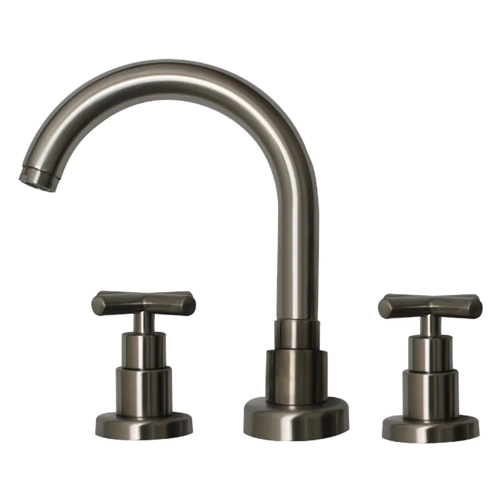 WHITEHAUS Luxe Widespread Lavatory Faucet with Tubular Swivel Spout, Cross Handles and Pop-Up Waste - WHLX79214-BN