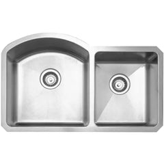 WHITEHAUS 32″ Noah’s Collection Chefhaus Series Brushed Stainless Steel Double Bowl Undermount Sink - WHNC3220