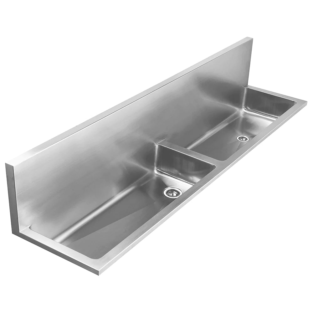 WHITEHAUS 72″ Noah’s Collection Stainless Steel Double Bowl Wall Mount Utility Sink - WHNCD72