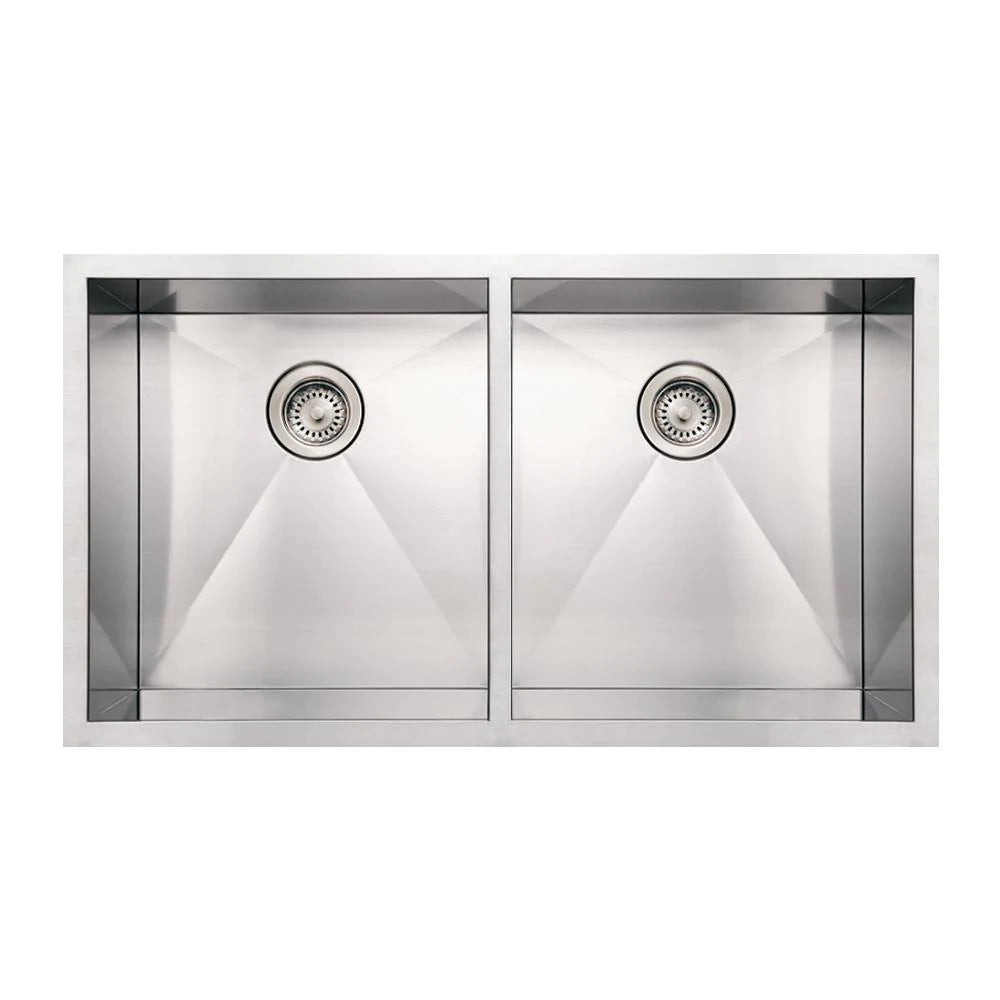 WHITEHAUS 37″ Noah’s Collection Brushed Stainless Steel Commercial Double Bowl Undermount Sink - WHNCM3720EQ