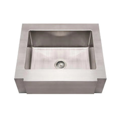 WHITEHAUS 30″ Noah’s Collection Brushed Stainless Steel Commercial Single Bowl Sink with a Decorative Notched Front Apron - WHNCMAP3026