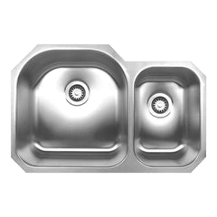 WHITEHAUS 31″ Noah’s Collection Brushed Stainless Steel Double Bowl Undermount Sink - WHNDBU3120