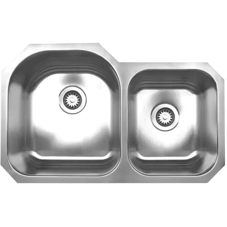 WHITEHAUS 33″ Noah’s Collection Brushed Stainless Steel Double Bowl Undermount Sink - WHNDBU3220