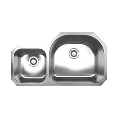 WHITEHAUS 37″ Noah’s Collection Brushed Stainless Steel Double Bowl Undermount Sink - WHNDBU3721