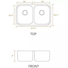 WHITEHAUS 31″ Noah’s Collection Brushed Stainless Steel Double Bowl Undermount Sink - WHNEDB3118