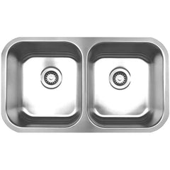 WHITEHAUS 31″ Noah’s Collection Brushed Stainless Steel Double Bowl Undermount Sink - WHNEDB3118