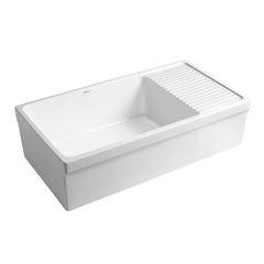 WHITEHAUS 36″ Quatro Alcove Large Reversible Fireclay Kitchen Sink with Integral Drainboard - WHQD540