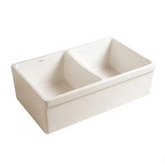 WHITEHAUS 33″ Quatro Alcove Reversible Double Bowl Fireclay Kitchen Sink with 2″ Lip on One Side - WHQDB532