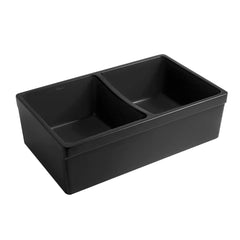 WHITEHAUS 33″ Quatro Alcove Reversible Double Bowl Fireclay Kitchen Sink with 2″ Lip on One Side - WHQDB532