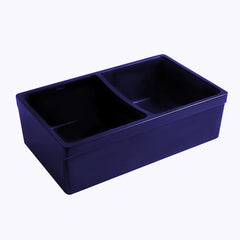 WHITEHAUS 33″ Quatro Alcove Reversible Double Bowl Fireclay Kitchen Sink with 2″ Lip on One Side - WHQDB532