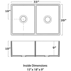 WHITEHAUS 33″ Quatro Alcove Reversible Double Bowl Fireclay Kitchen Sink with 2″ Lip on One Side - WHQDB532