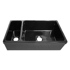 WHITEHAUS 36″ Quatro Alcove Large Fireclay Reversible Sink and Small Bowl - WHQDB542