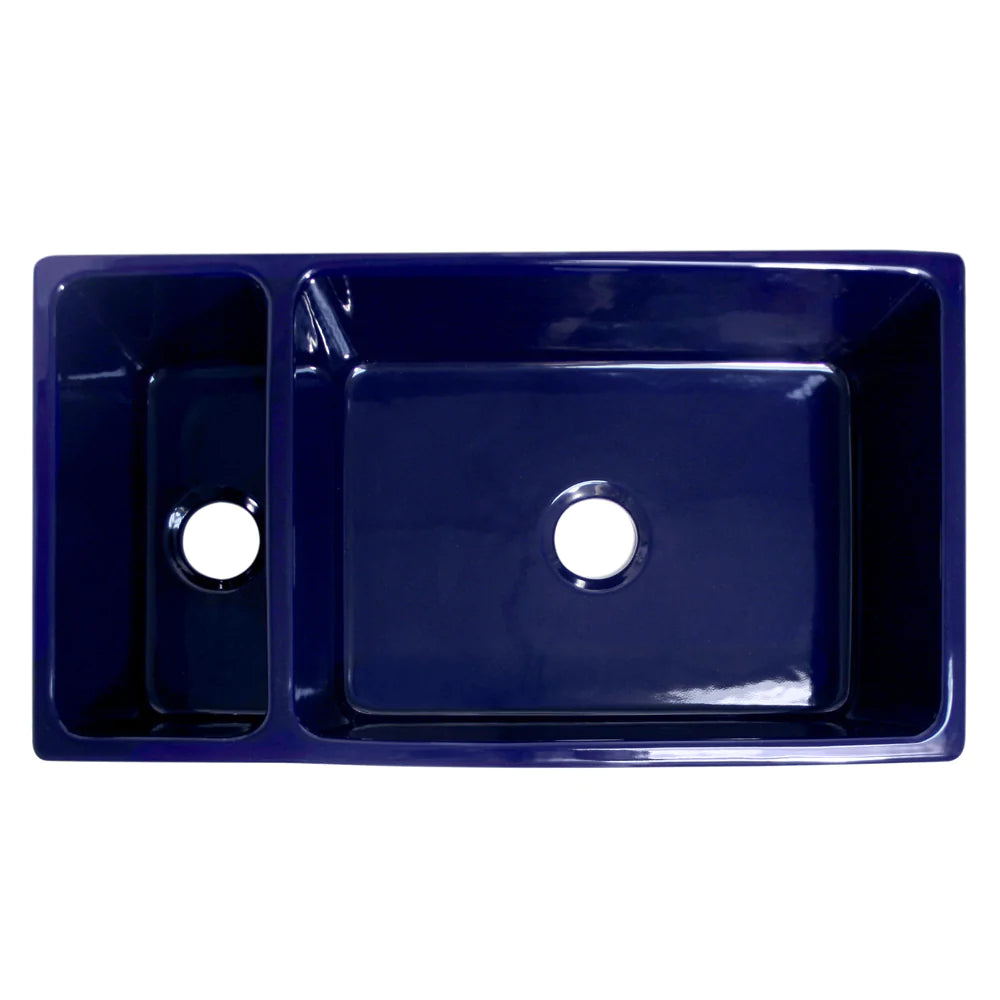 WHITEHAUS 36″ Quatro Alcove Large Fireclay Reversible Sink and Small Bowl - WHQDB542
