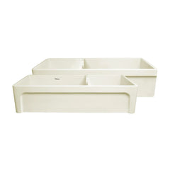 WHITEHAUS 42″ Glencove Large Double Bowl Reversible Fireclay Sink with Beveled Front Apron - WHQDB5542