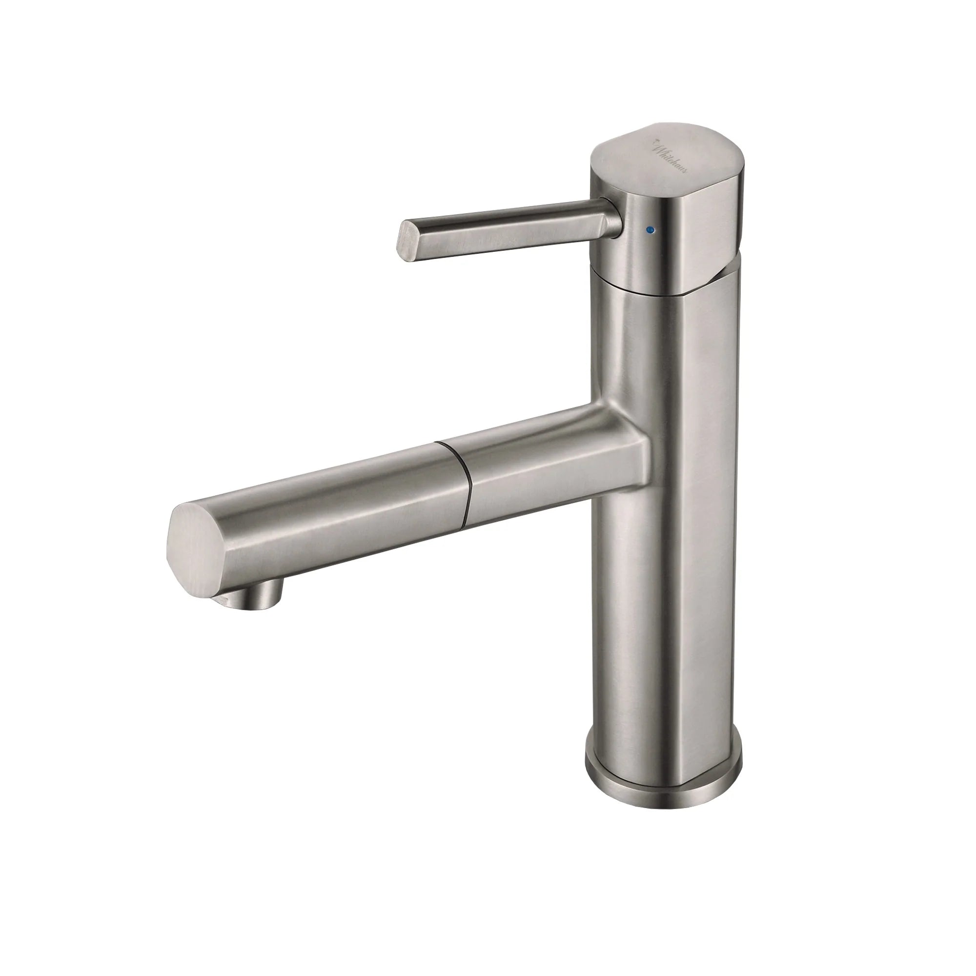 WHITEHAUS Solid Stainless Steel, Single Hole, Single Lever Kitchen Faucet with Pull-Out Spray Head - WHS1394-PSK