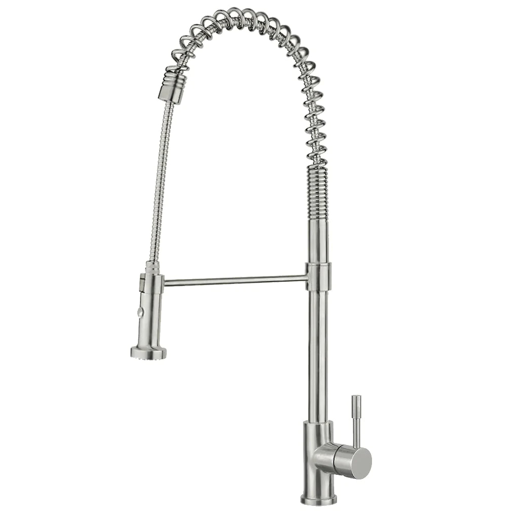 WHITEHAUS Lead Free, Solid Stainless Steel Commerical Single-Hole Faucet with Flexible Pull Down Spray Head, Swivel Spout Support Bar and Solid Lever Handle - WHS1634-SK