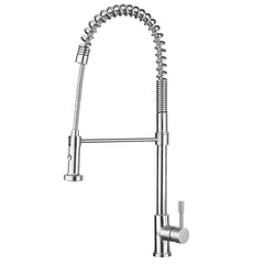 WHITEHAUS Lead Free, Solid Stainless Steel Commerical Single-Hole Faucet with Flexible Pull Down Spray Head, Swivel Spout Support Bar and Solid Lever Handle - WHS1634-SK