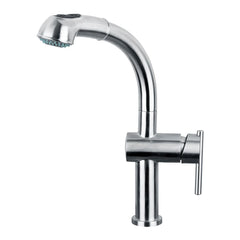 WHITEHAUS Lead Free, Solid Stainless Steel Single-Hole Faucet with Pull Out Spray Head and Solid Lever Handle - WHS1991-SK-BSS