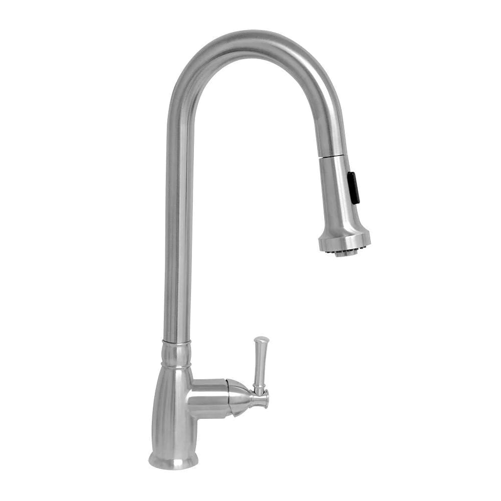 WHITEHAUS Waterhaus Lead-Free Solid Stainless Steel Single-Hole Faucet with Gooseneck Swivel Spout, Pull Down Spray Head and Solid Lever Handle - WHS6800-PDK