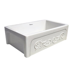 WHITEHAUS 33″ St. Ives Reversible Fireclay Kitchen Sink with Embossed Vine Design - WHSIV3333