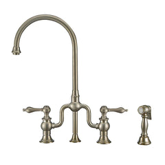 WHITEHAUS Twisthaus plus Bridge Faucet with Gooseneck Swivel Spout, Lever Handles and Solid Brass Side Spray - WHTTSLV3-9773-NT