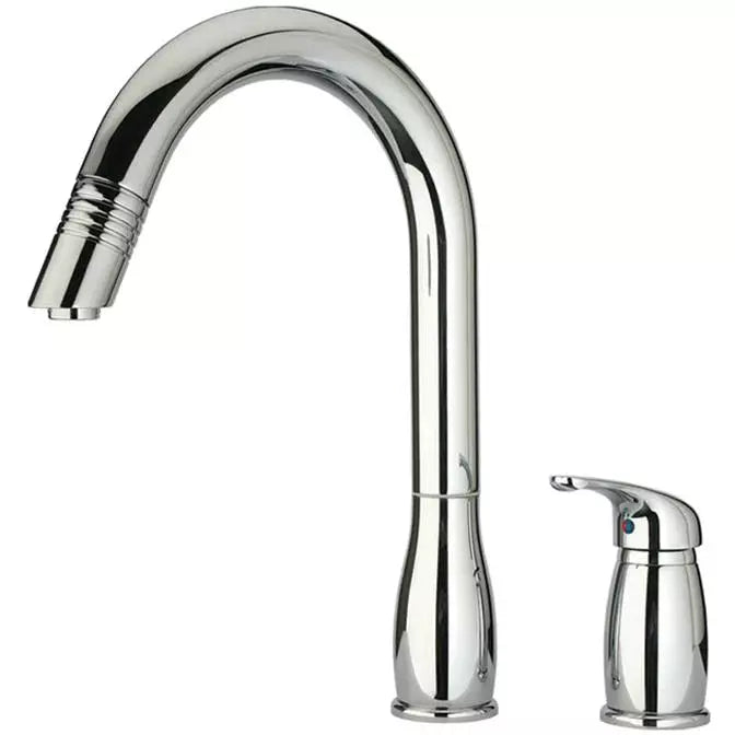 WHITEHAUS Metrohaus Two Hole Faucet with Independent Single Lever Mixer, Gooseneck Swivel Spout and Pull-Down Spray Head - WHUS492-C