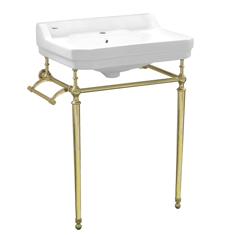 WHITEHAUS 23″ Victoriahaus Console with Integrated Rectangular Bowl, Polished Brass Leg Support - WHV024-L33-1H