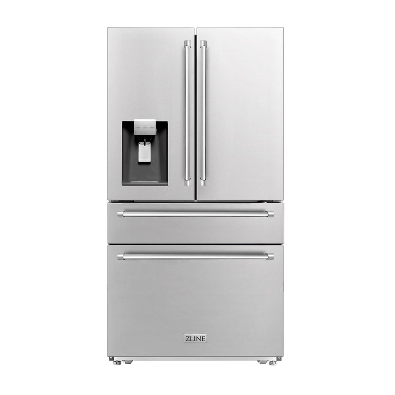 ZLINE 36 In. French Door Refrigerator with Water Dispenser, Ice Maker in Fingerprint Resistant Stainless Steel, RFM-W-36