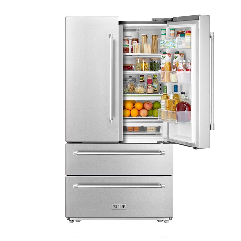ZLINE 36 inch 22.5 cu. ft Built-in French Door Refrigerator with Ice Maker in Fingerprint Resistant Stainless Steel, RFM-36