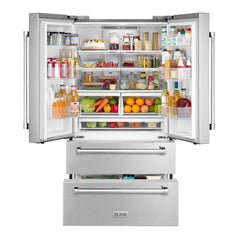 ZLINE 36 inch 22.5 cu. ft Built-in French Door Refrigerator with Ice Maker in Fingerprint Resistant Stainless Steel, RFM-36