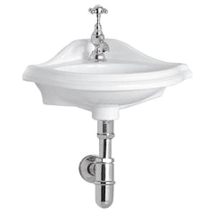 Whitehaus 17″ Isabella Collection Corner Wall Mount Basin with Oval Bowl, Backsplash, Decorative Trim Overflow and Single Hole Faucet Drilling – AR036-C