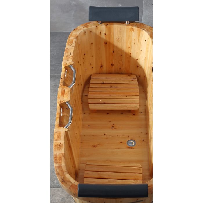 ALFI 65" 2 Person Free Standing Cedar Wooden Bathtub with Fixtures & Headrests - AB1130