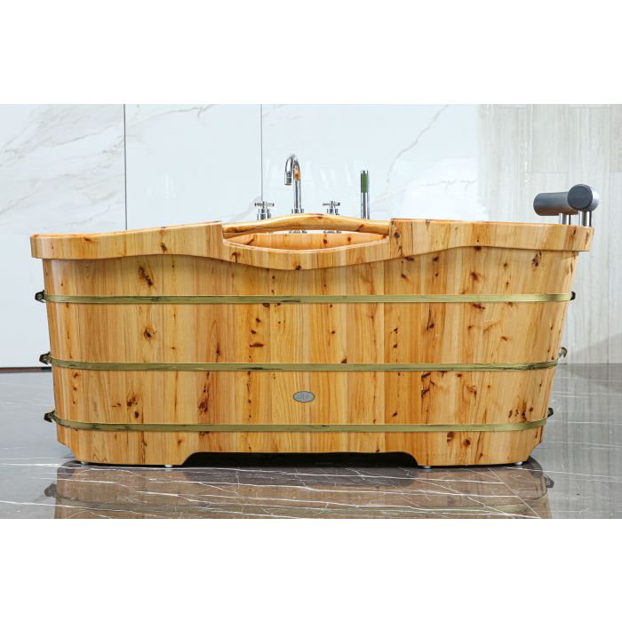 ALFI 61'' Free Standing Cedar Wooden Bathtub with Tub Filler - AB1136