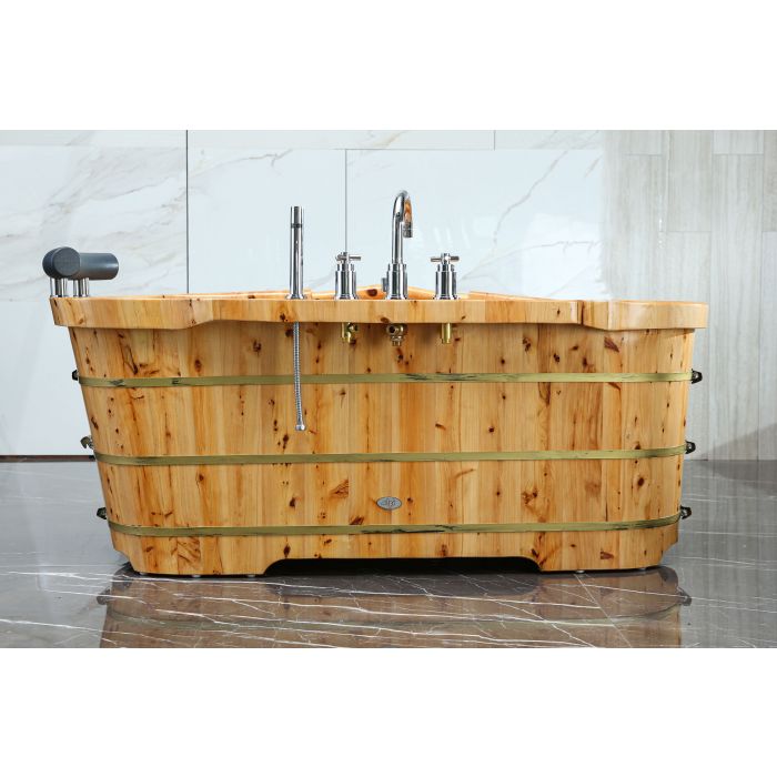ALFI 61'' Free Standing Cedar Wooden Bathtub with Tub Filler - AB1136