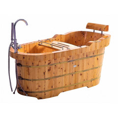 ALFI  61" Free Standing Cedar Wooden Bathtub with Fixtures & Headrest - AB1139