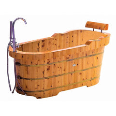ALFI  61" Free Standing Cedar Wooden Bathtub with Fixtures & Headrest - AB1139