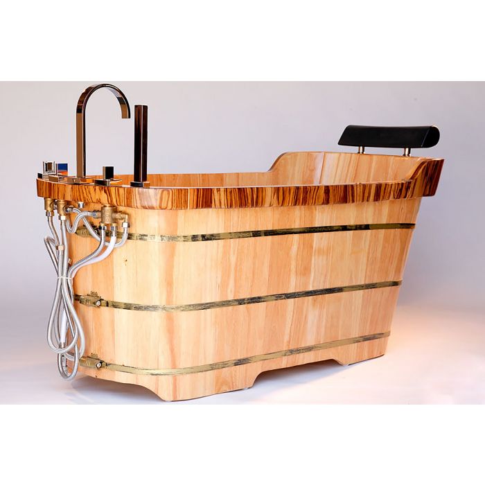 ALFI 59'' Free Standing Wooden Bathtub with Tub Filler - AB1148