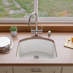 ALFI 24" White Fireclay Undermount D-Shaped Kitchen Sink - AB2417C (Discontinued)