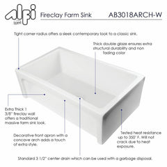 ALFI 30" Apron Thick Wall Fireclay Single Bowl Farm Sink - AB3018ARCH