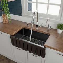 ALFI 30" Reversible Smooth/Fluted Single Fireclay Farm Sink - AB3018HS