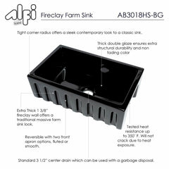 ALFI 30" Reversible Smooth/Fluted Single Fireclay Farm Sink - AB3018HS