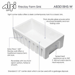 ALFI 30" Reversible Smooth/Fluted Single Fireclay Farm Sink - AB3018HS