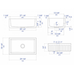 ALFI 30" Reversible Smooth/Fluted Single Fireclay Farm Sink - AB3018HS