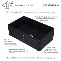 ALFI 33" Reversible Single Fireclay Farmhouse Kitchen Sink - AB3320SB