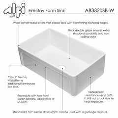 ALFI 33" Reversible Single Fireclay Farmhouse Kitchen Sink - AB3320SB