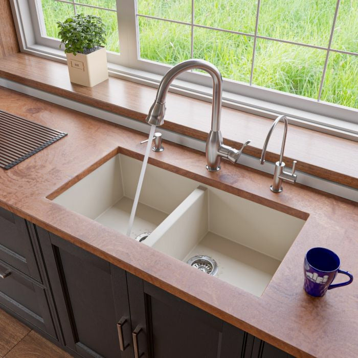 ALFI 34" Undermount Double Bowl Granite Kitchen Sink - AB3420UM