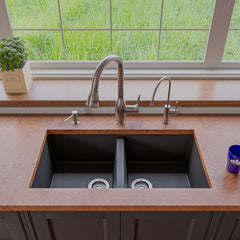 ALFI 34" Undermount Double Bowl Granite Kitchen Sink - AB3420UM