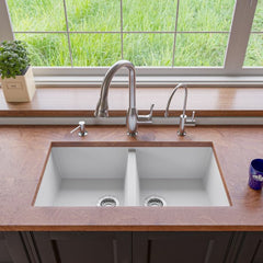 ALFI 34" Undermount Double Bowl Granite Kitchen Sink - AB3420UM